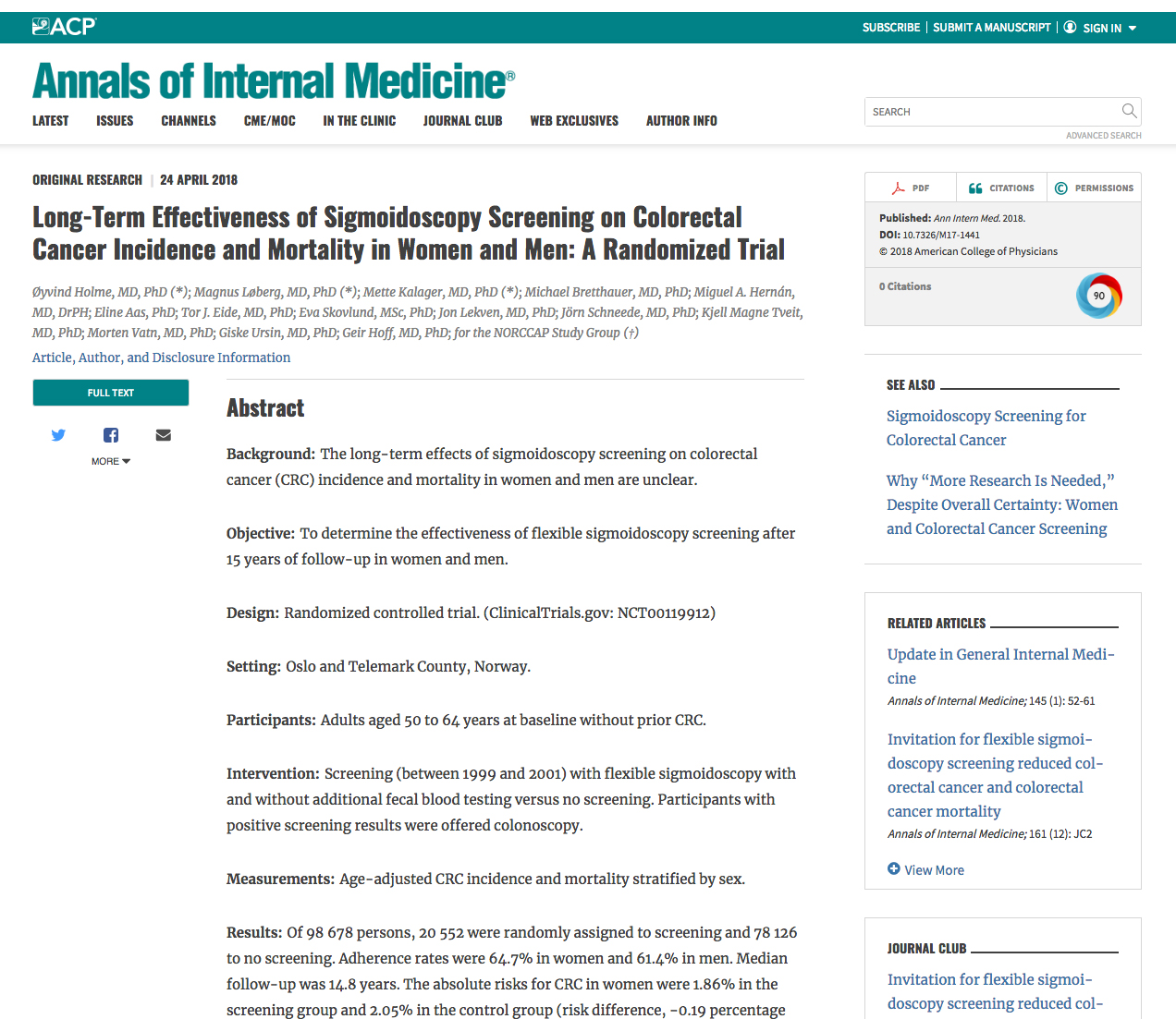 Original Research Results Published in the Annals of Internal Medicine