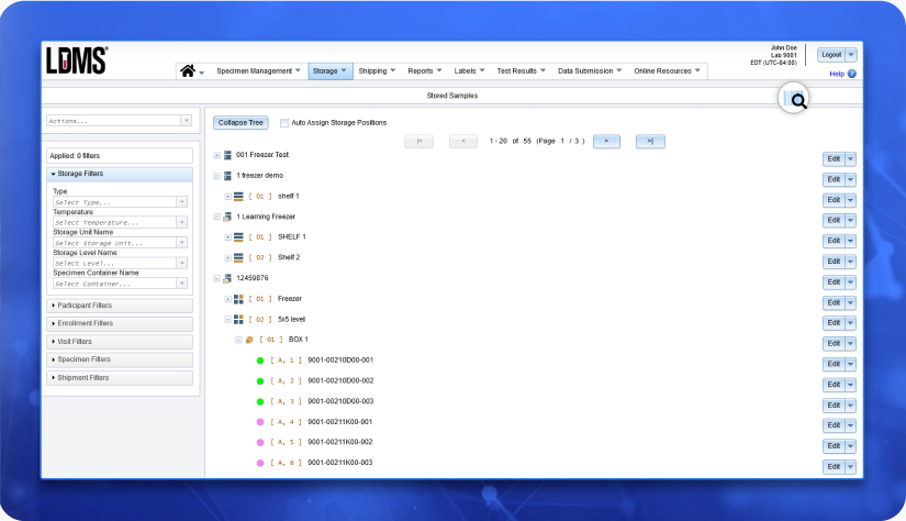 Screenshot of LDMS with storage tree displayed